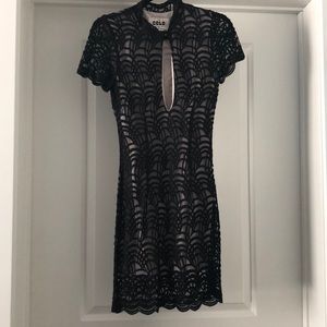 Stone Cold Fox black lace dress with nude lining.